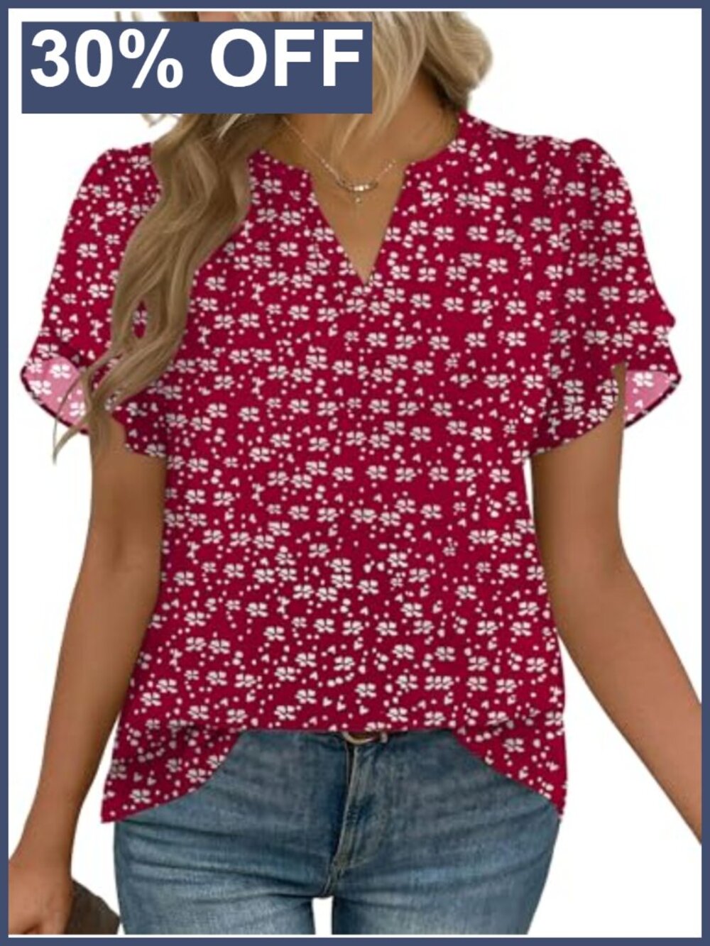 Zeagoo Womens Chiffon Blouse Short Sleeve V Neck Work Top Floral Print